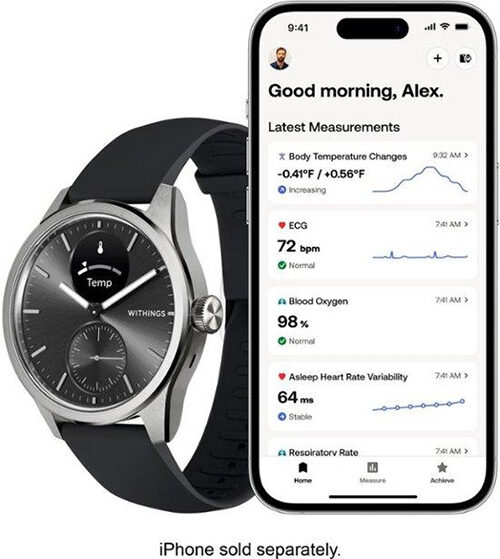 Smartwatch Withings Scanwatch 2, 42mm, Ecran OLED, Sticla Safir, Monitorizare Somn, Activitate, Temperatura, SpO2